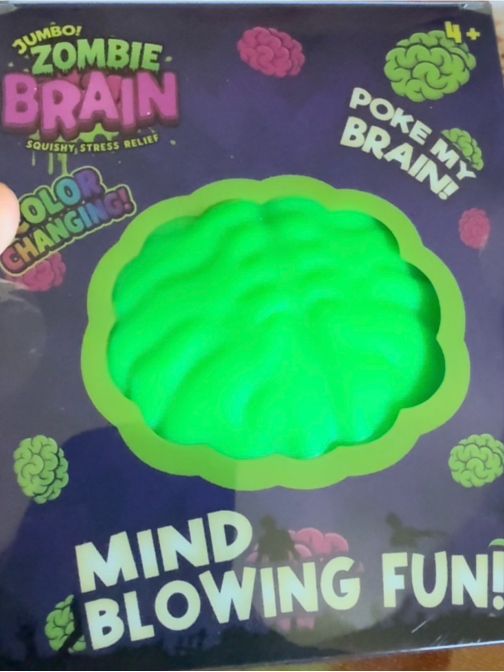 Jumbo Zombie Brain Squishy Stress Toy - Green Color-Changing Brain